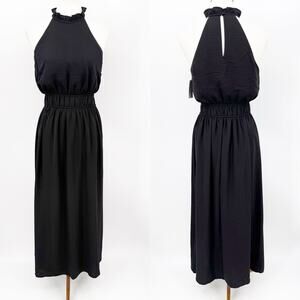 Nine West Black Halter Maxi Dress XS Women LBD Minimalist Cocktail Evening Party